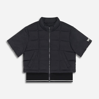 Women's Ribbed Waist Short Sleeve Puffer Jacket