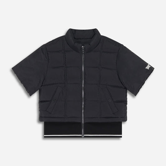 Women's Ribbed Waist Short Sleeve Puffer Jacket