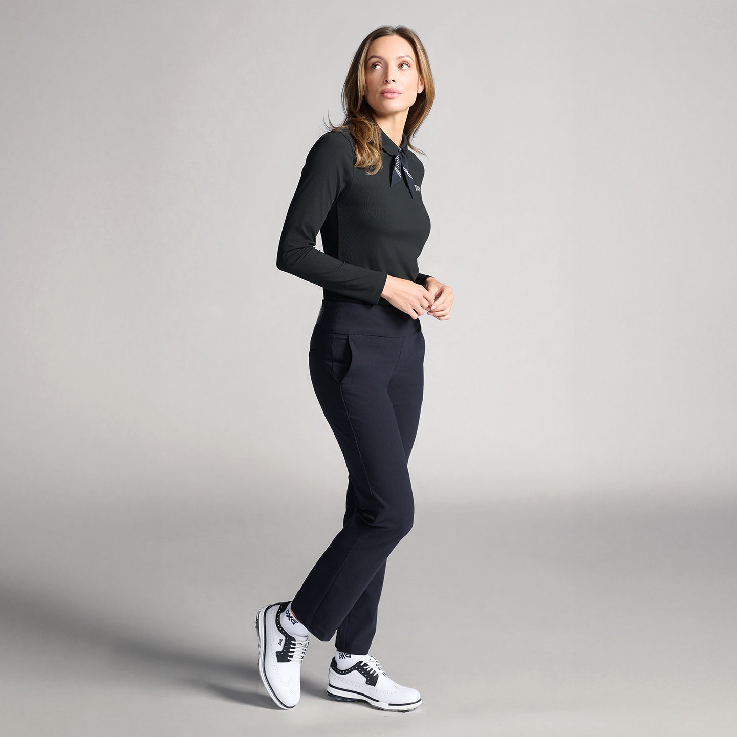 Women's Tie Neck Long Sleeve Polo